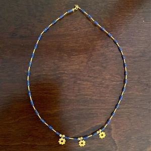 Blue & 14K gold clover flower 16 inch necklace